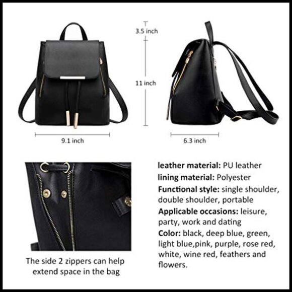 PU Leather Fashion Backpack Daypack Adjustable Straps Chic Travel Rucksack